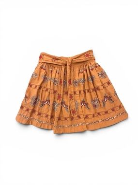 Anthropologie Meghan Embroidered Faux Wrap Mini Skirt Rust Orange Size 4
